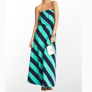 Lilly Pulitzer green/navy striped strapless dress